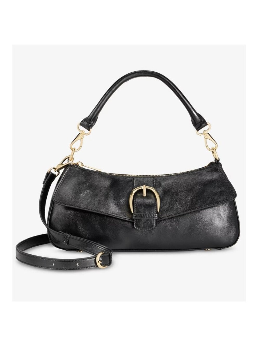 On 34th Jynna glazed baguette shiny women's top handle shoulder bag - Black